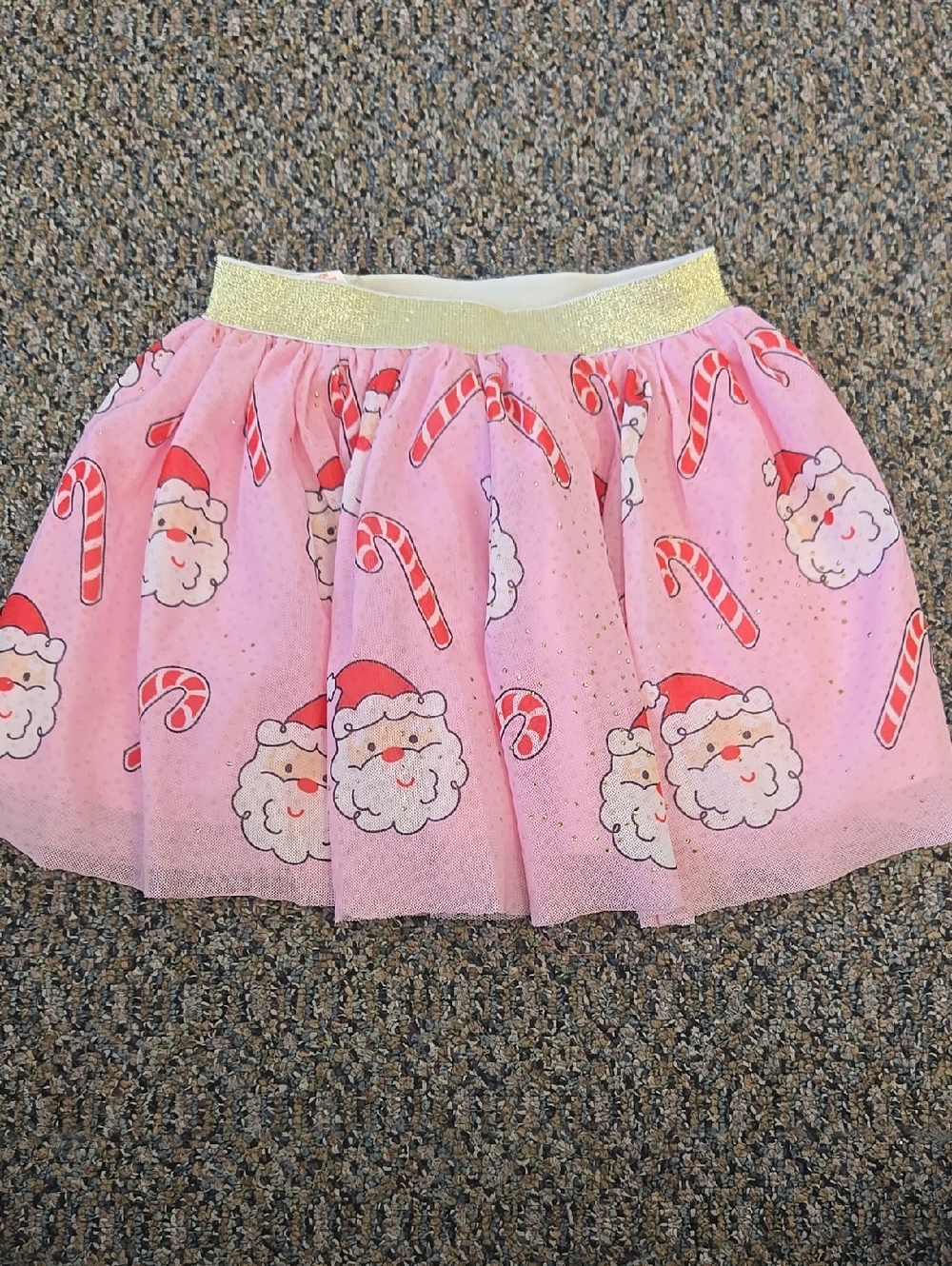 3t+ Pink Santa & Candy Cane Tulle Skirt with Gold Waistband